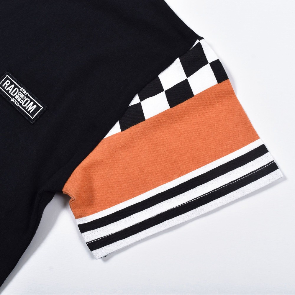 フラッグチェック ボーダー 切り替え スリーブ Tシャツ(120~160cm) グリーン 160cm
