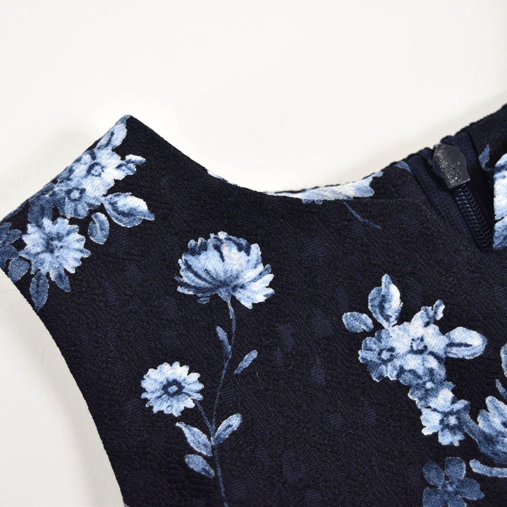 日本製 フォーマル ジャガード 花柄 リボン Aライン ワンピース ジャンパースカート ドレス (80cm~140cm) ネイビー系 80cm