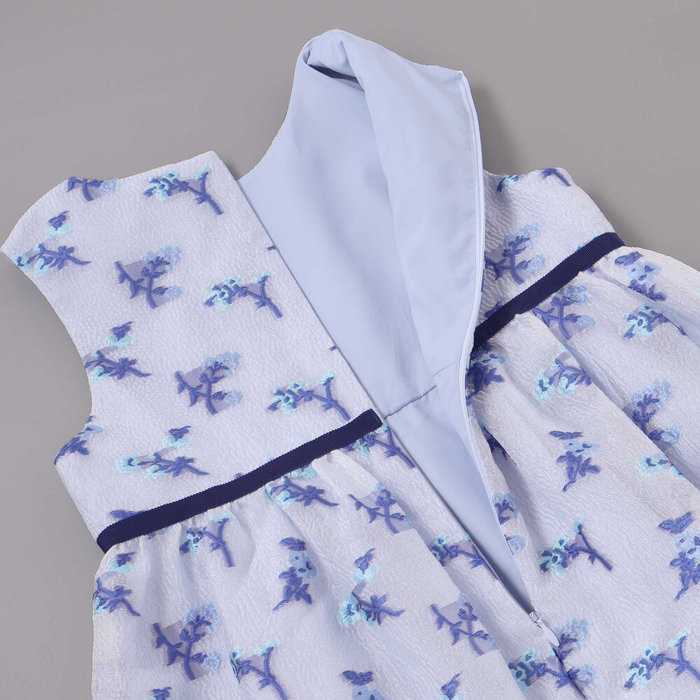 ジャガードフラワーリボン付きジャンパースカート(110~130cm) ブルー系 110cm