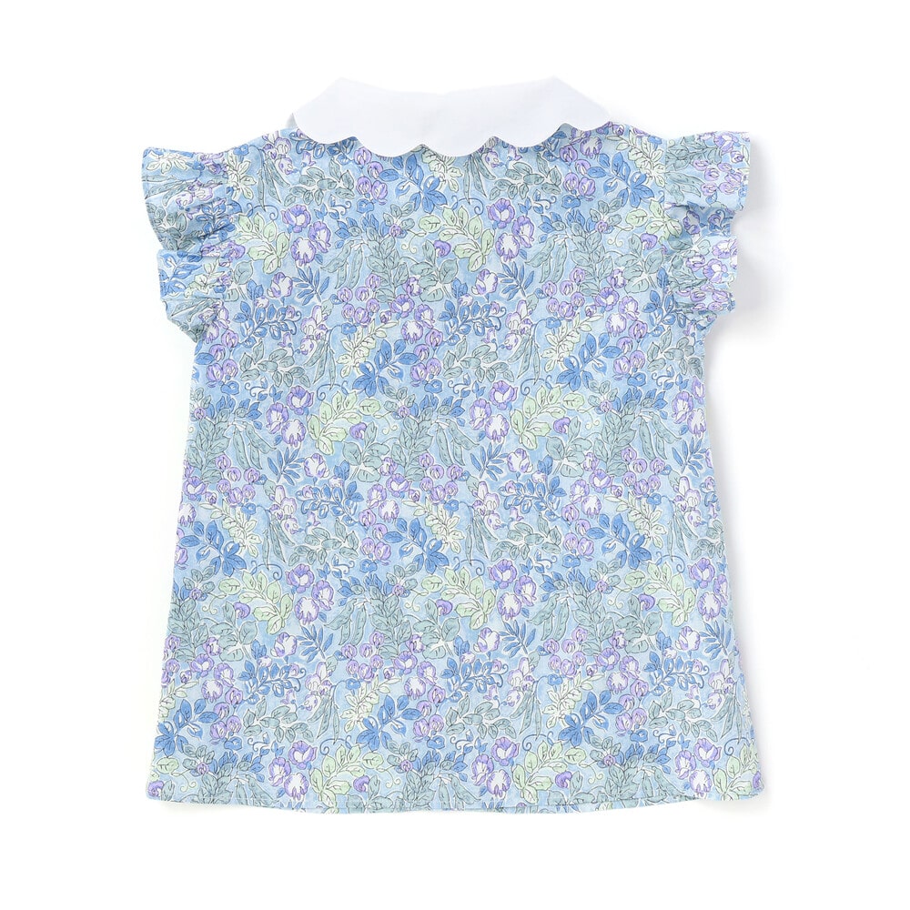 【お揃い】リバティ(SweetPeaLeaf)プリントタナローンスカラップ襟フリル袖ブラウス(100~140cm) ピンク系 100cm