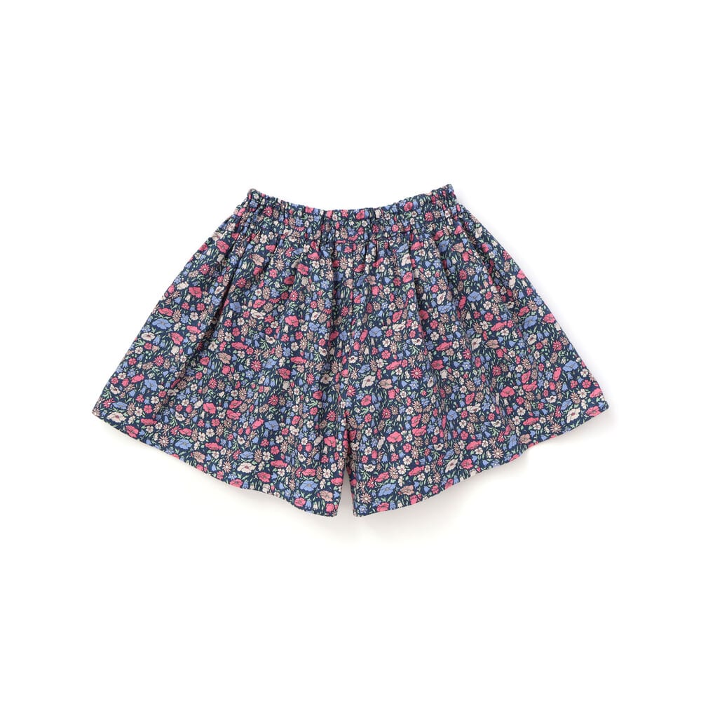 【日本製】【お揃い】リバティプリント(PETAL & DAISY)配色パイピング キュロットパンツ(100~140cm) ピンク系 100cm