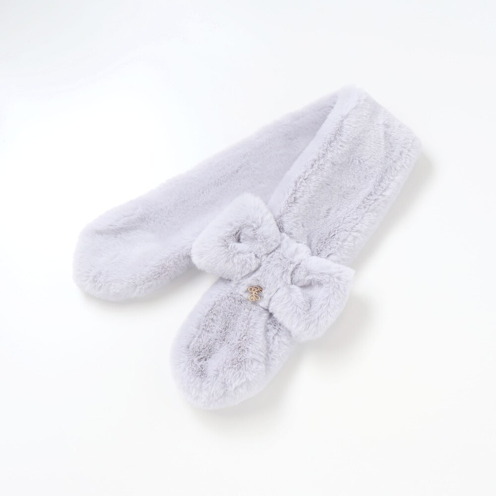 リボンふわふわファーマフラー オフホワイト ワンサイズ