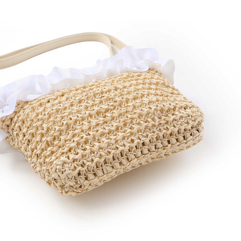 【お揃い】麦わら見えフリルデザイン ペーパーショルダーバッグ ネイビー ワンサイズ