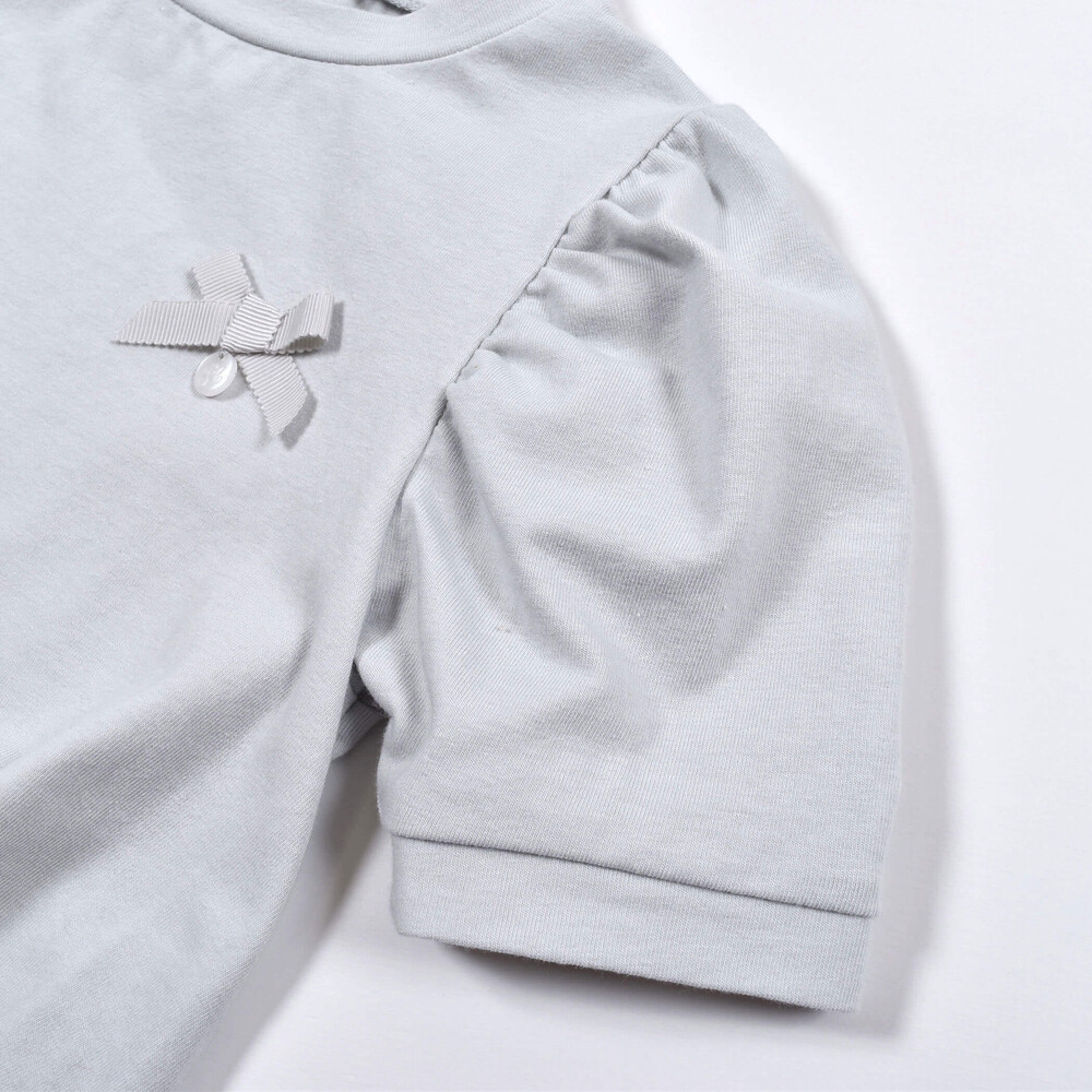 パフスリーブ リボン 裾 フリル Tシャツ (100~140cm) ネイビー 130cm