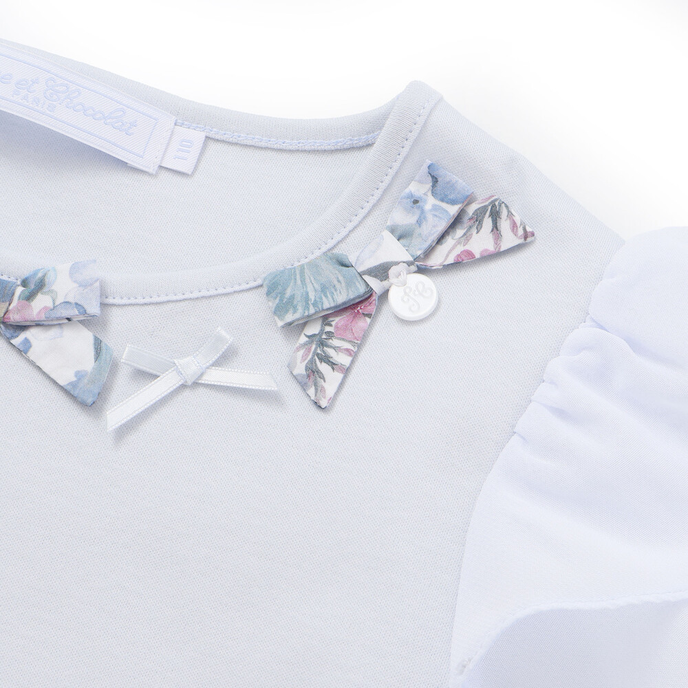 【お揃い】リバティ(MARINA'S WALK)プリントリボンモチーフ 袖シフォンTシャツ(100~140cm) ピンク 100cm