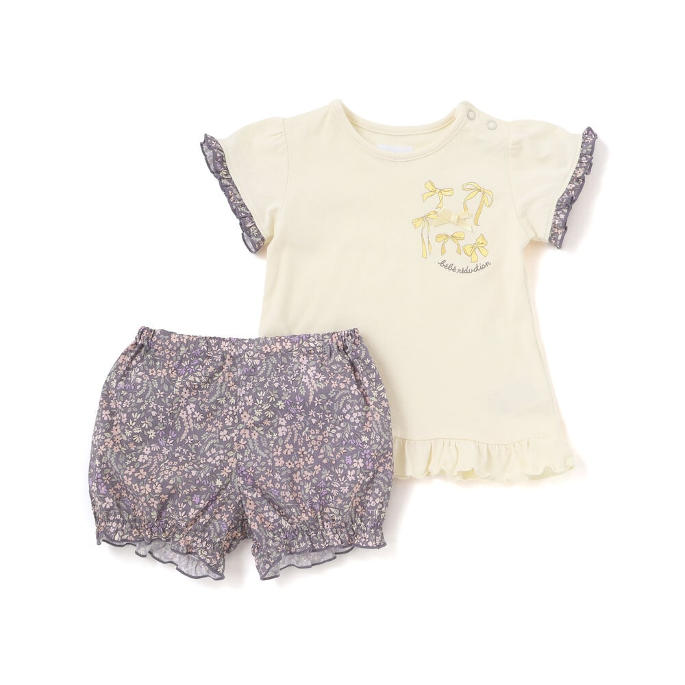 天竺半袖Tシャツ&花柄プリントブルマセット(70~90cm) ピンク系 S(70-80cm)
