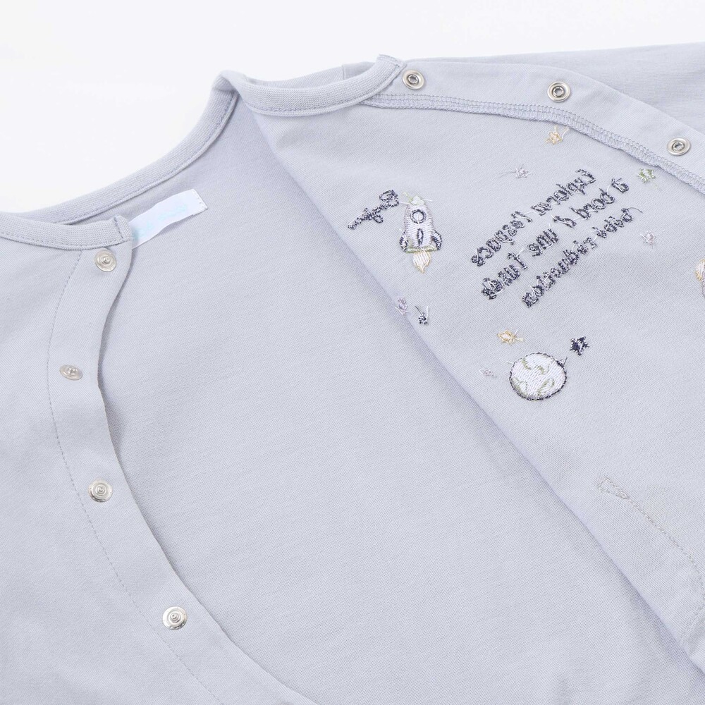 【お揃い】天竺宇宙モチーフ刺しゅう長袖2WAYオール(50~75cm) ブルー ワンサイズ