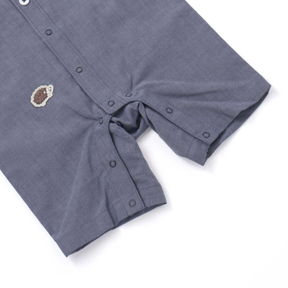 森のどうぶつプリントワッペン付きダンガリー半袖カバーオール(70~80cm) ネイビー 70cm