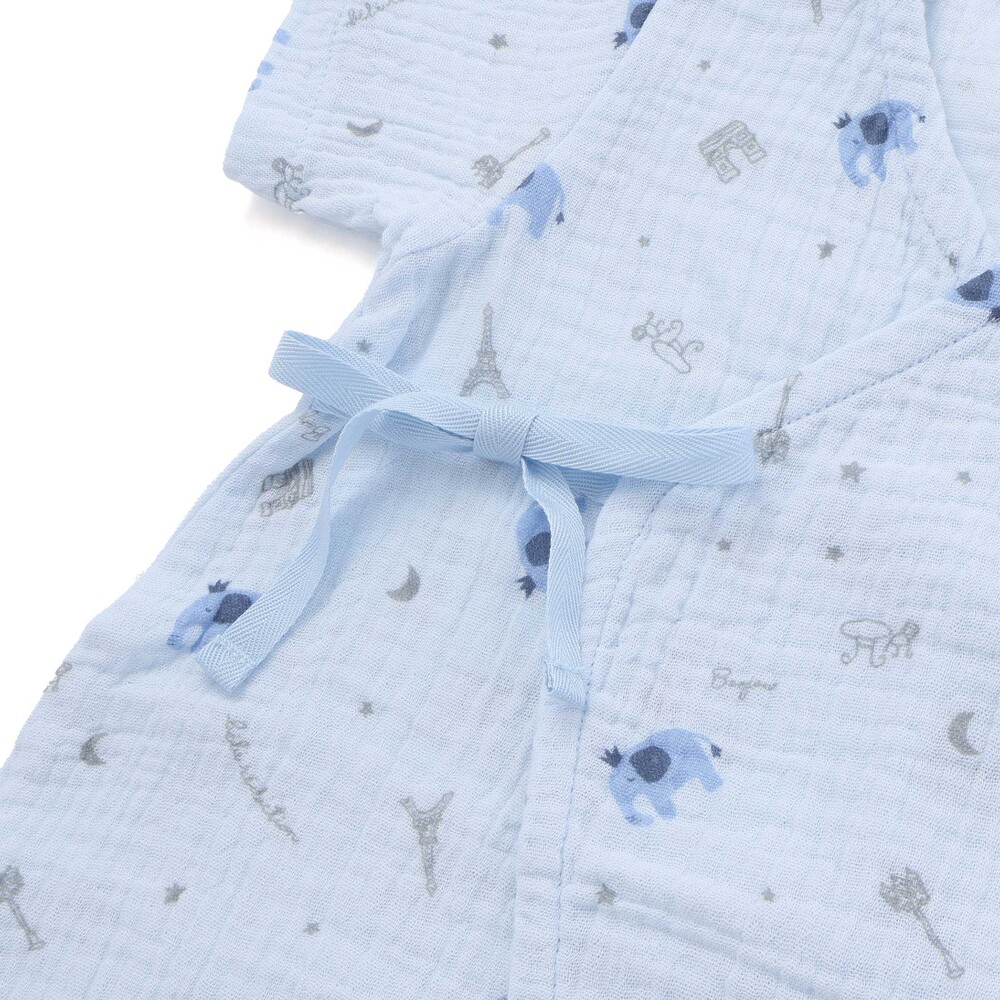 【お揃い】ガーゼアニマルプリントカバー半袖オール(70~80cm) ブルー系 ワンサイズ