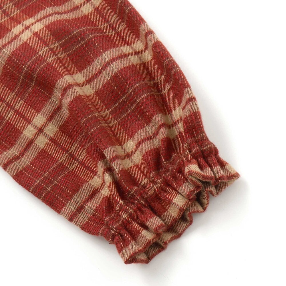 【お揃い】チェック柄セーラー襟ワンピース(80~130cm) レッド系 90cm