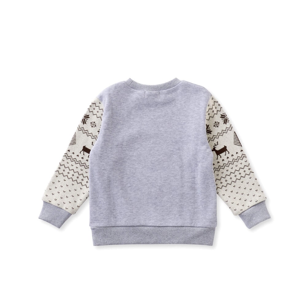 【お揃い】起毛トナカイ柄袖切り替えトレーナー(80~130cm) イエロー 80cm