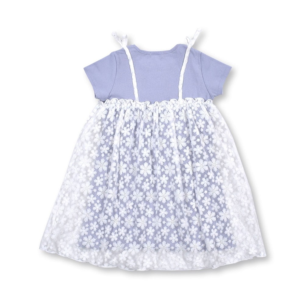 花柄 チュール ドッキング ワンピース (80~130cm) オフホワイト 130cm