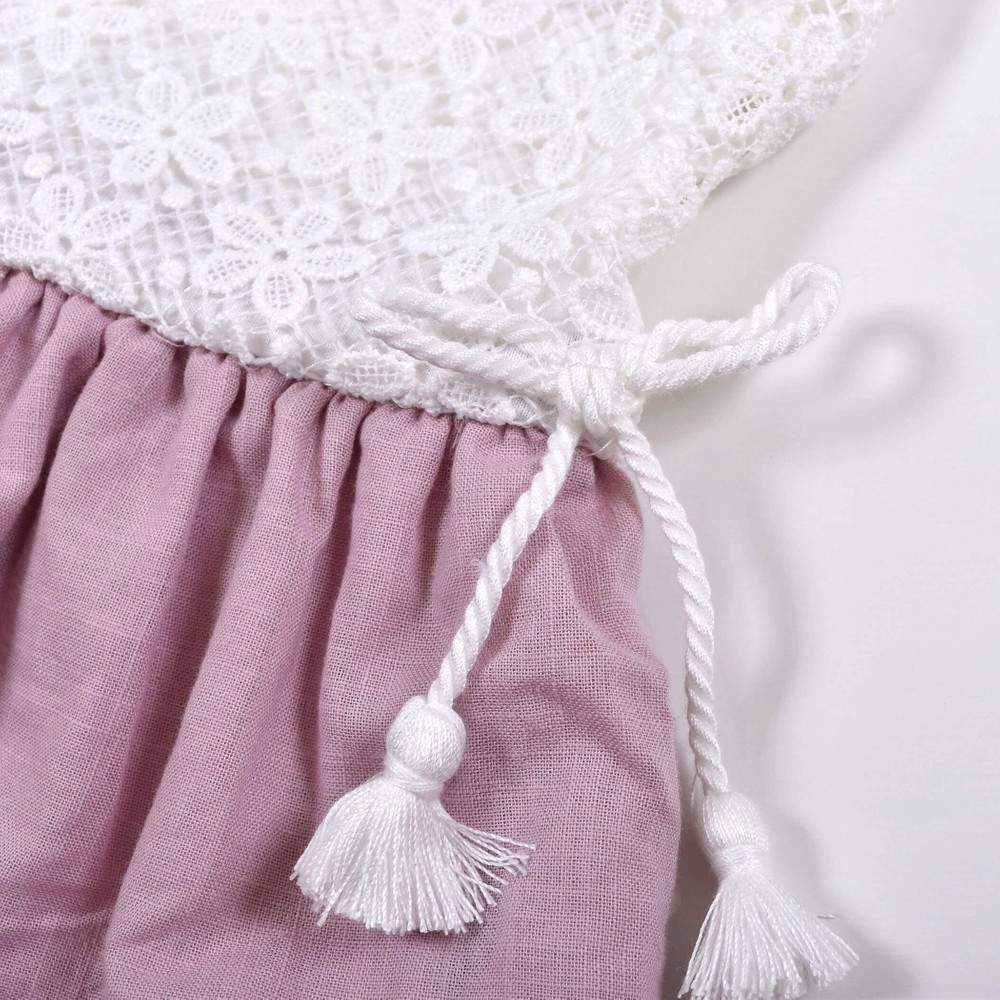 かぎ編み風 切り替え 布帛 ワンピース(80~130cm) パープル 110cm