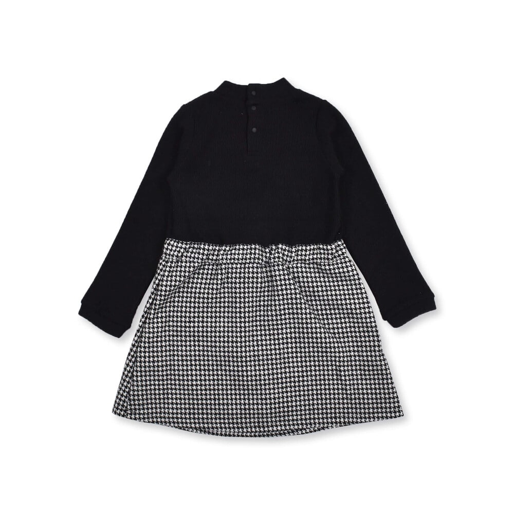 千鳥 柄 チェック 柄 ドッキング ワンピース (80~130cm) ブラック 90cm