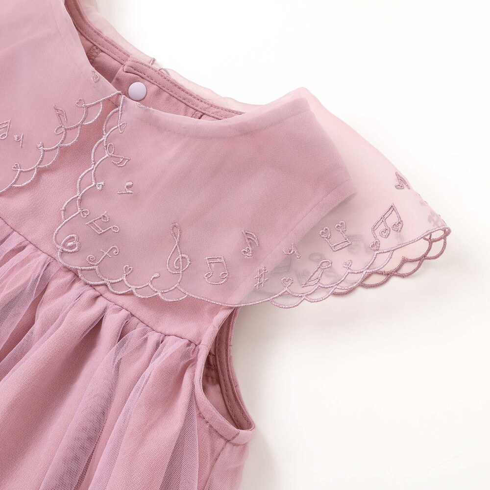 ハート音符刺しゅうオーガンジービッグカラーワンピース(80~130cm) ネイビー 80cm