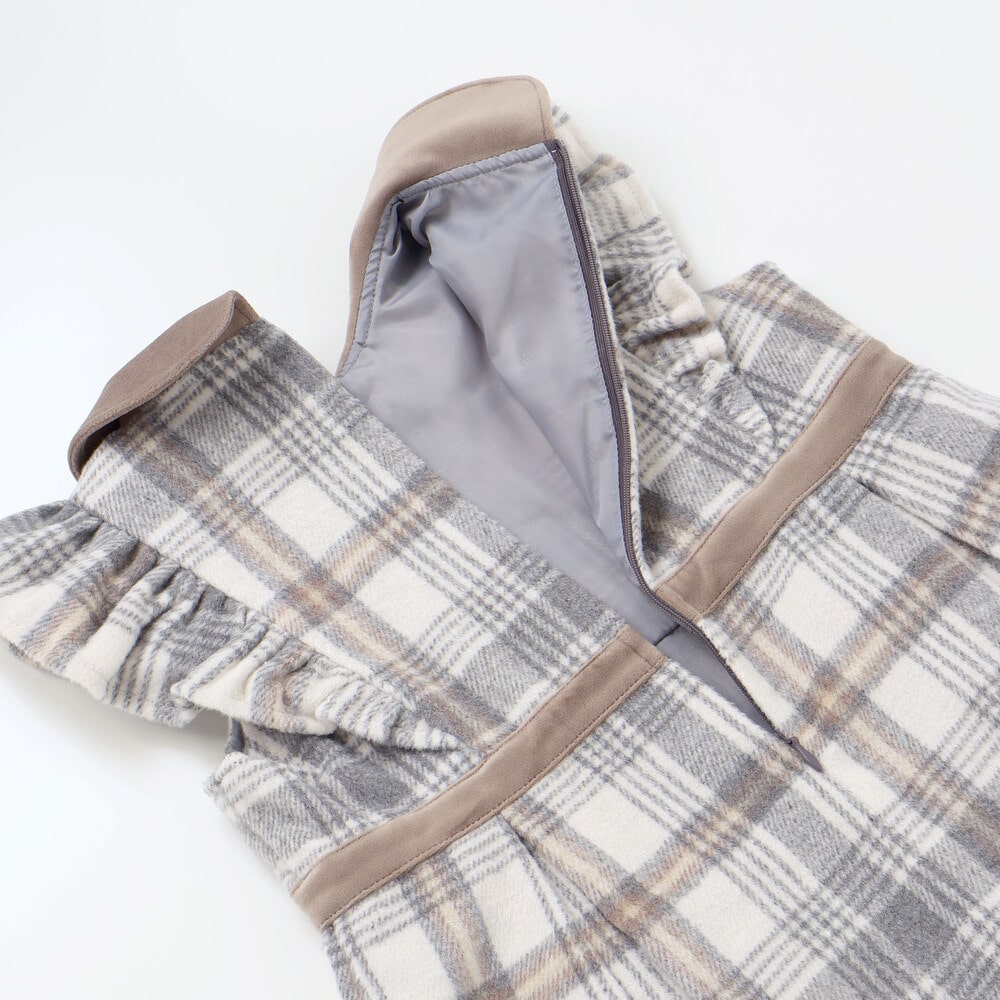 【お揃い】襟付きタックスカートチェックジャンパースカート(90~130cm) ボルドー×ネイビー系 90cm