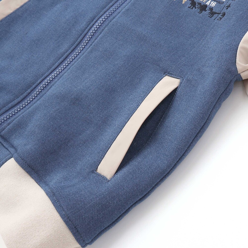 恐竜ロゴ刺しゅうデニム風ニットスタジャン(90~130cm) ブルー 90cm