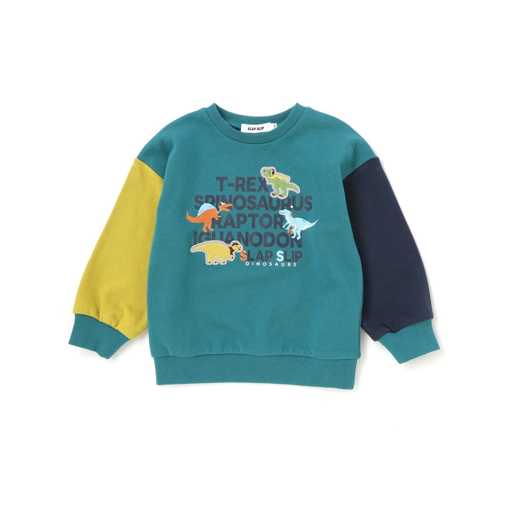 袖配色恐竜ごちそうモチーフトレーナー(80~130cm) グリーン系 80cm