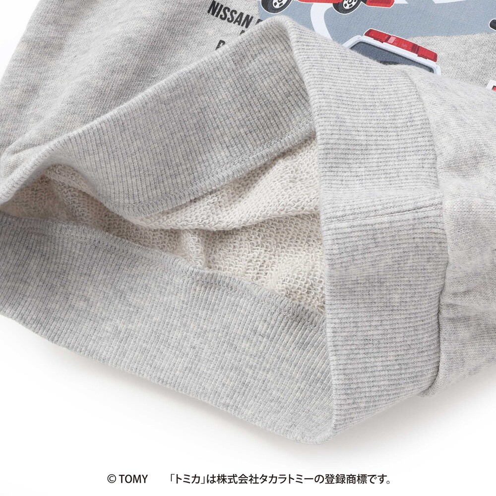 【トミカxSLAPSLIP】乗り物モチーフ裏毛ラグラントレーナー(90~120cm) レッド 90cm