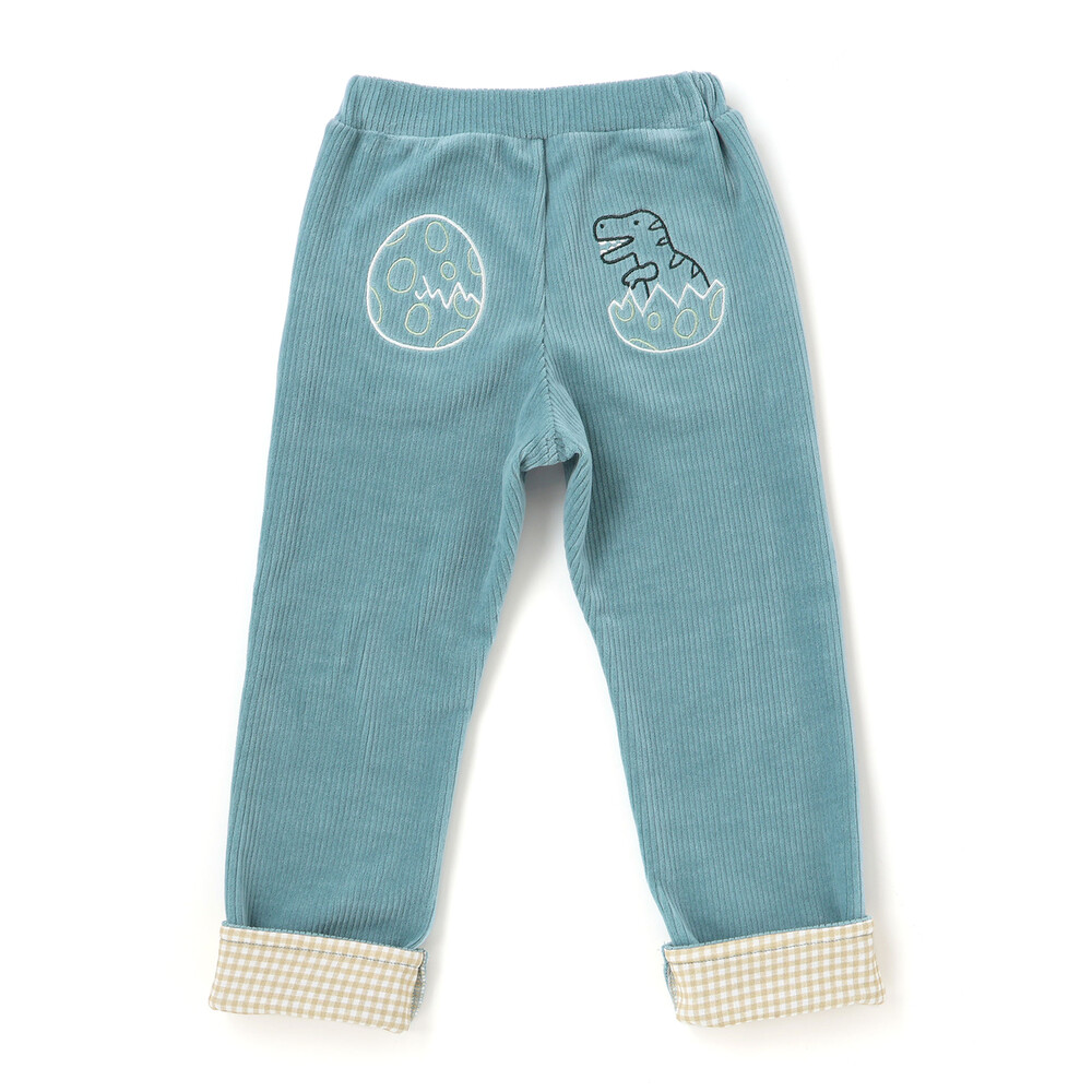 消防車恐竜おしりパッチ折り返し裾チェックロングパンツ(80~130cm) ブラック 80cm