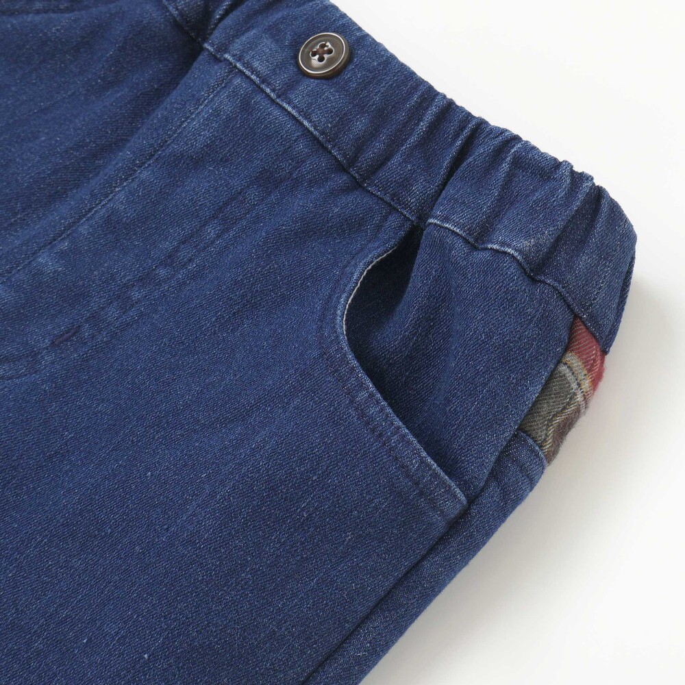 【お揃い】モコモコ裾ボアデニムボンディングパンツ(90~130cm) ブルー 90cm