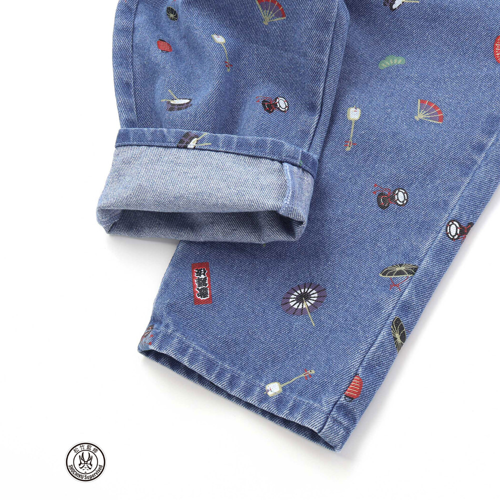 【歌舞伎コラボ】総柄7分丈デニムパンツ(80~130cm) ブルー系 80cm