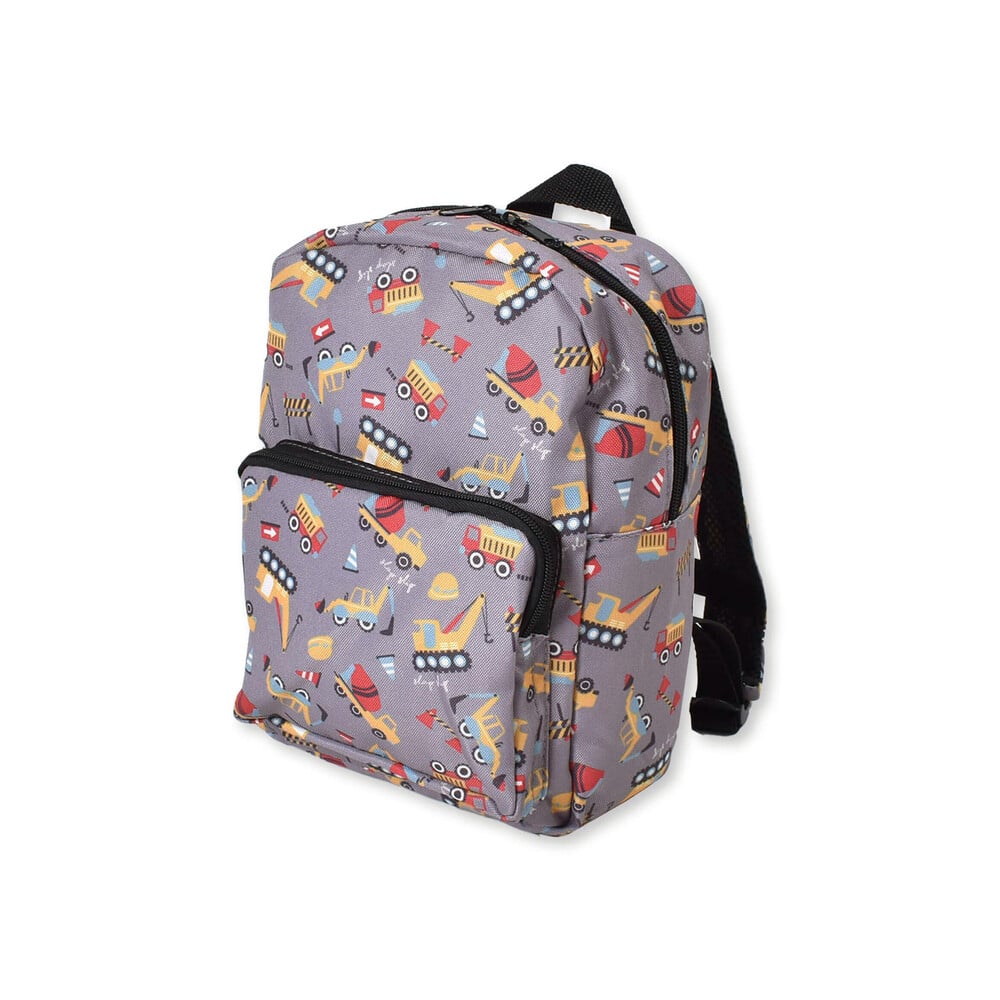 総柄 恐竜 働く車 ポケット 付き リュック (S~M)(S グレー系): グッズ