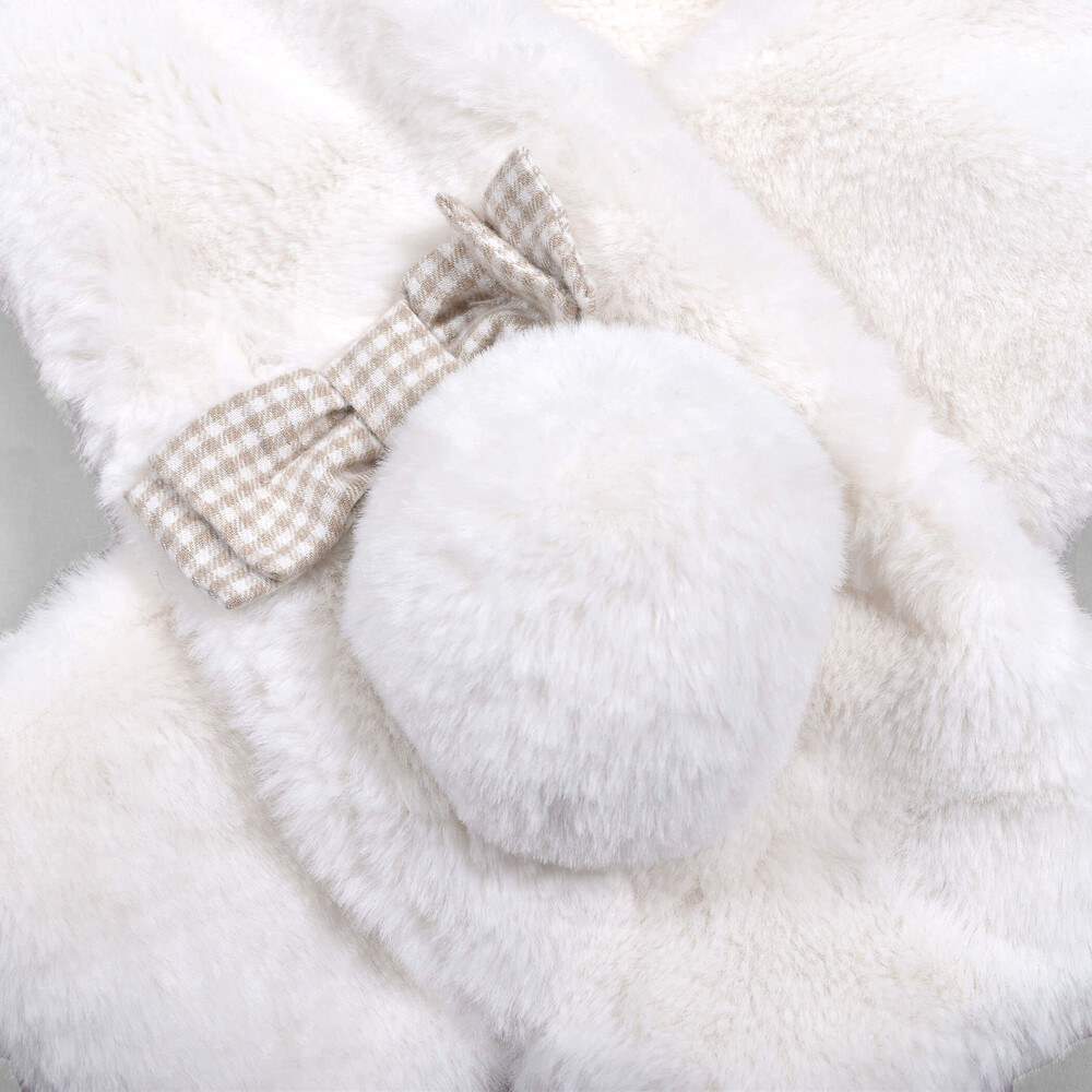 うさぎ くま ネコ アニマル ファー リボン マフラー オフホワイト ワンサイズ