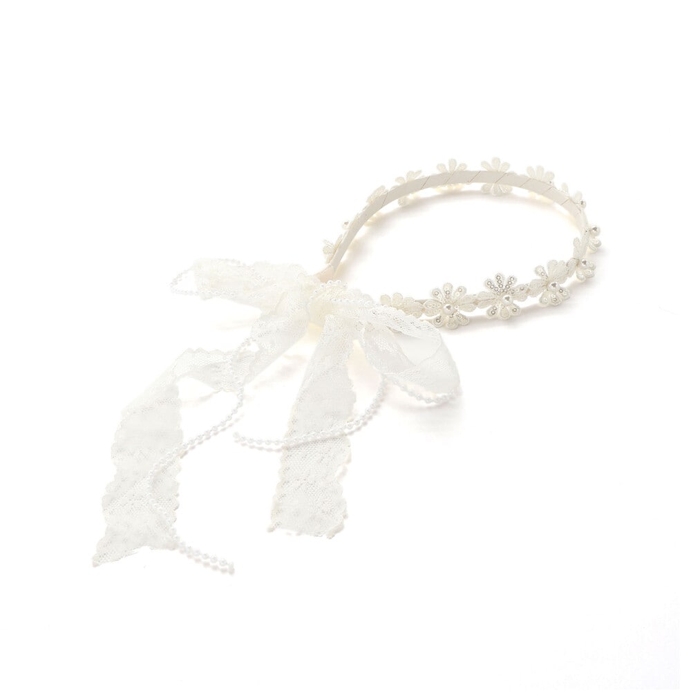 パールビーズお花レースカチューシャ オフホワイト(レース) ワンサイズ