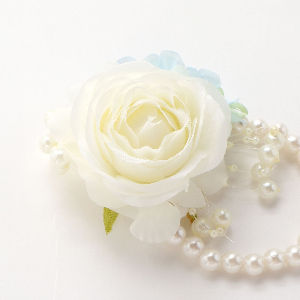 フラワーパール風ビーズコサージュ ブルー ワンサイズ