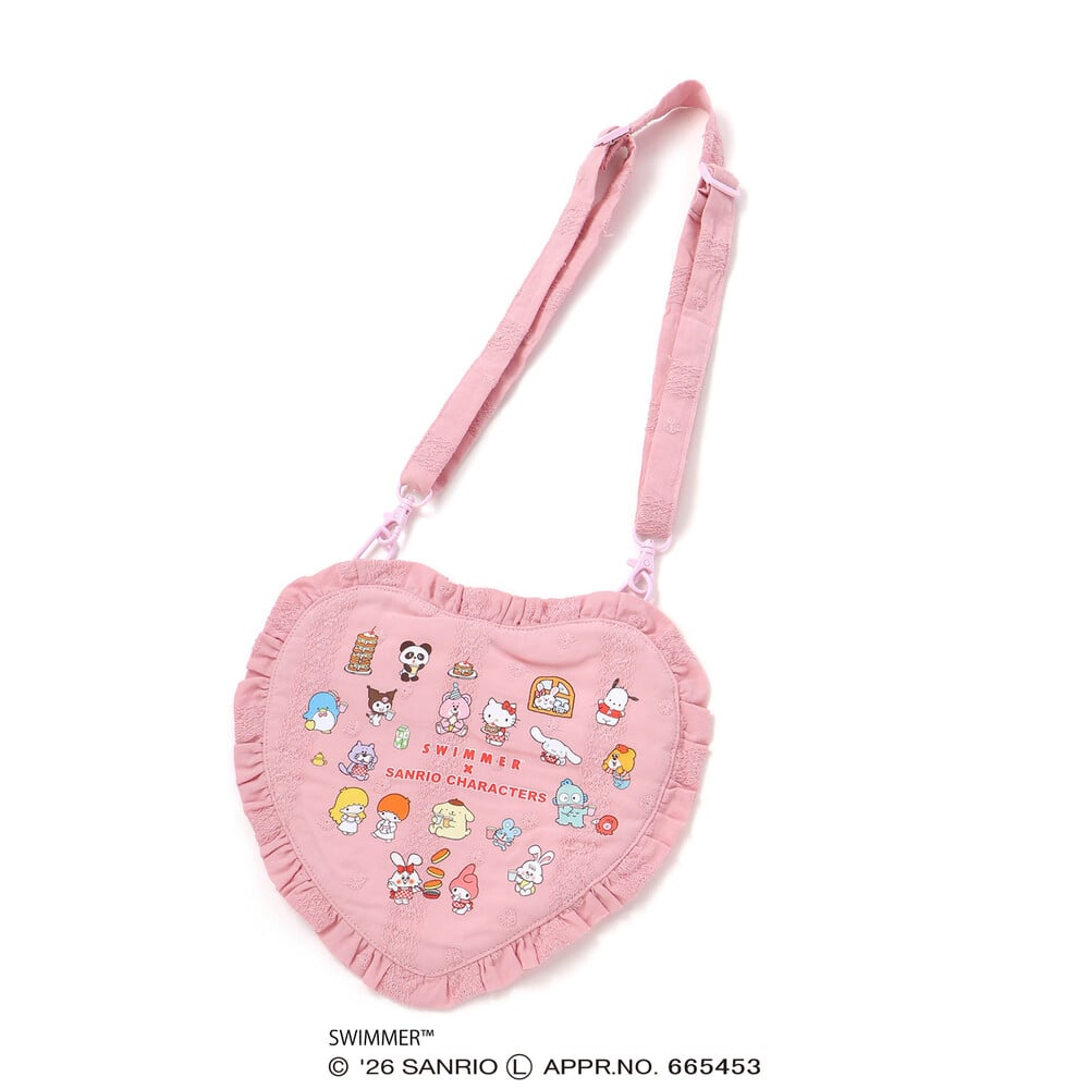 【SWIMMERxサンリオキャラクターズxSLAPSLIP】フリル付きハートリュック レッド系 ワンサイズ