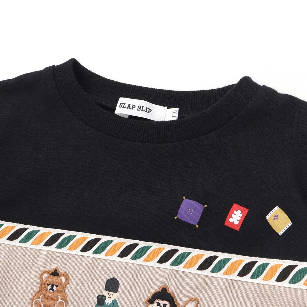 天竺シャンブレーチェック切り替え7分袖Tシャツ(80~130cm) ブラック 80cm