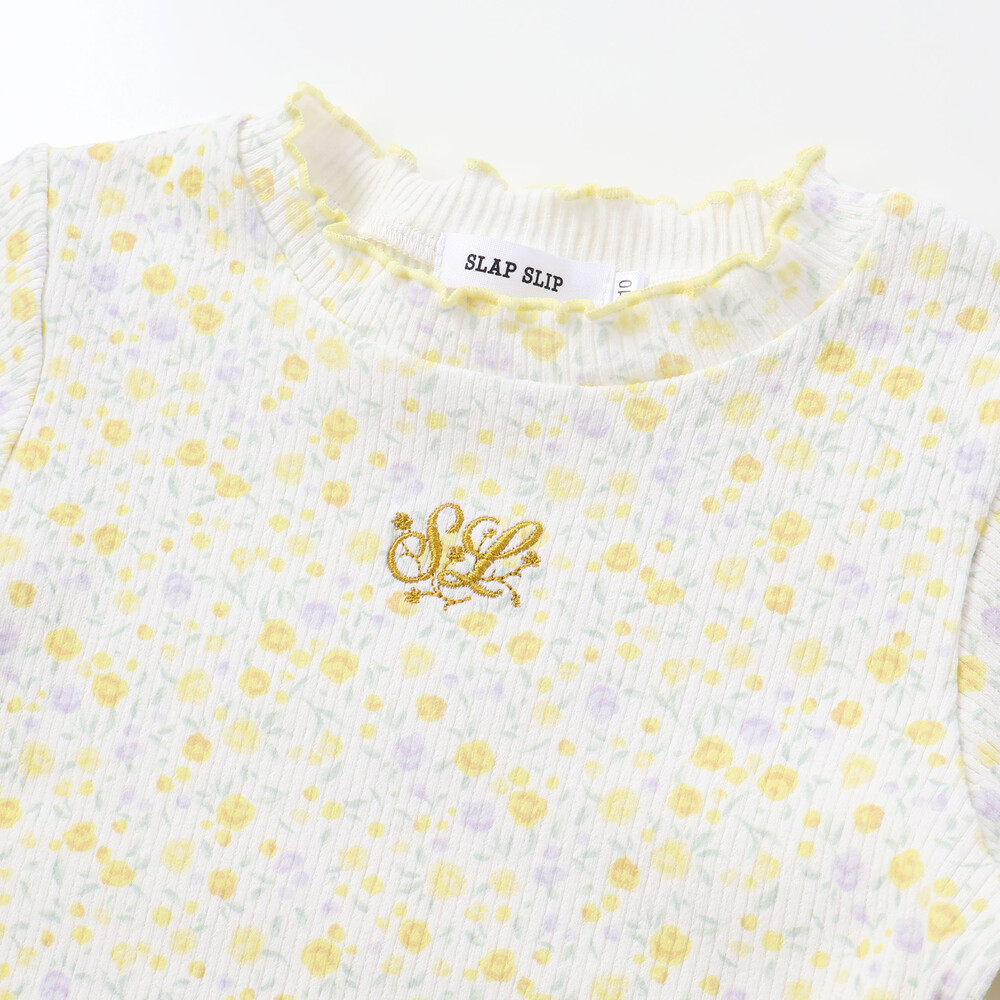 ボーダー&花柄テレコ半袖Tシャツ(80~130cm) パープル系 80cm