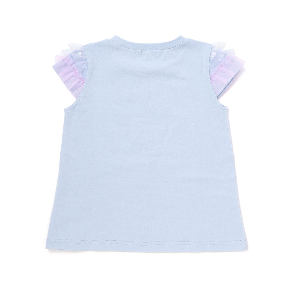 【スラプリ】チュールスリーブ天竺半袖Tシャツ(80~130cm) ブルー 80cm