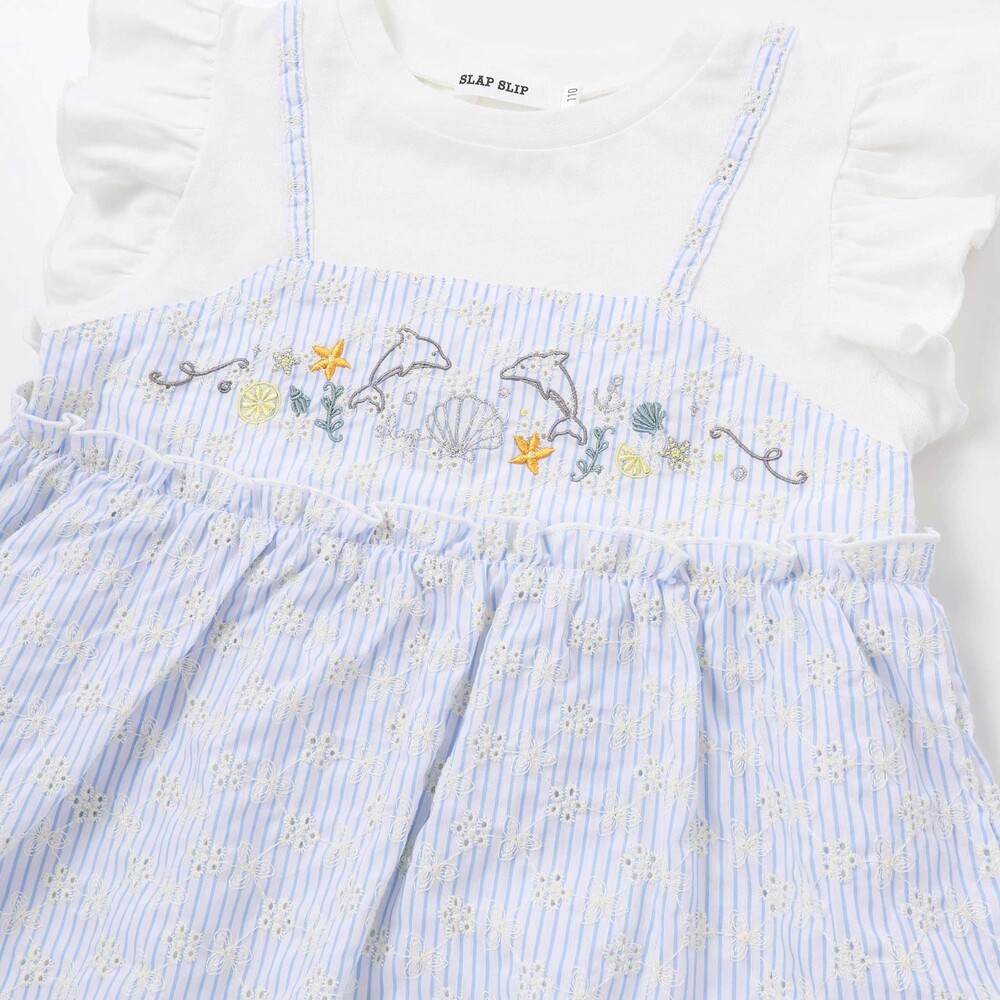 【お揃い】スカラップキャミストライプ&ドビー半袖Tシャツ(80~130cm) ネイビー 80cm