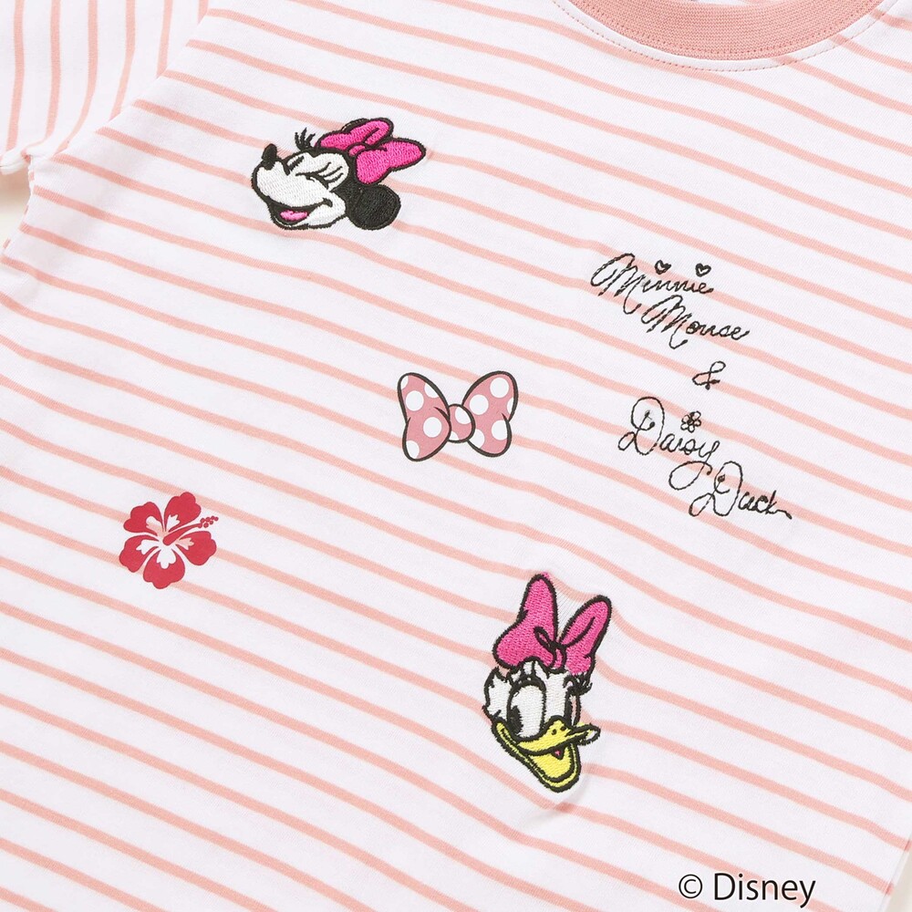 【ディズニーコレクション】キャラクター刺しゅうボーダー半袖Tシャツ(80~130cm) ピンク系 80cm
