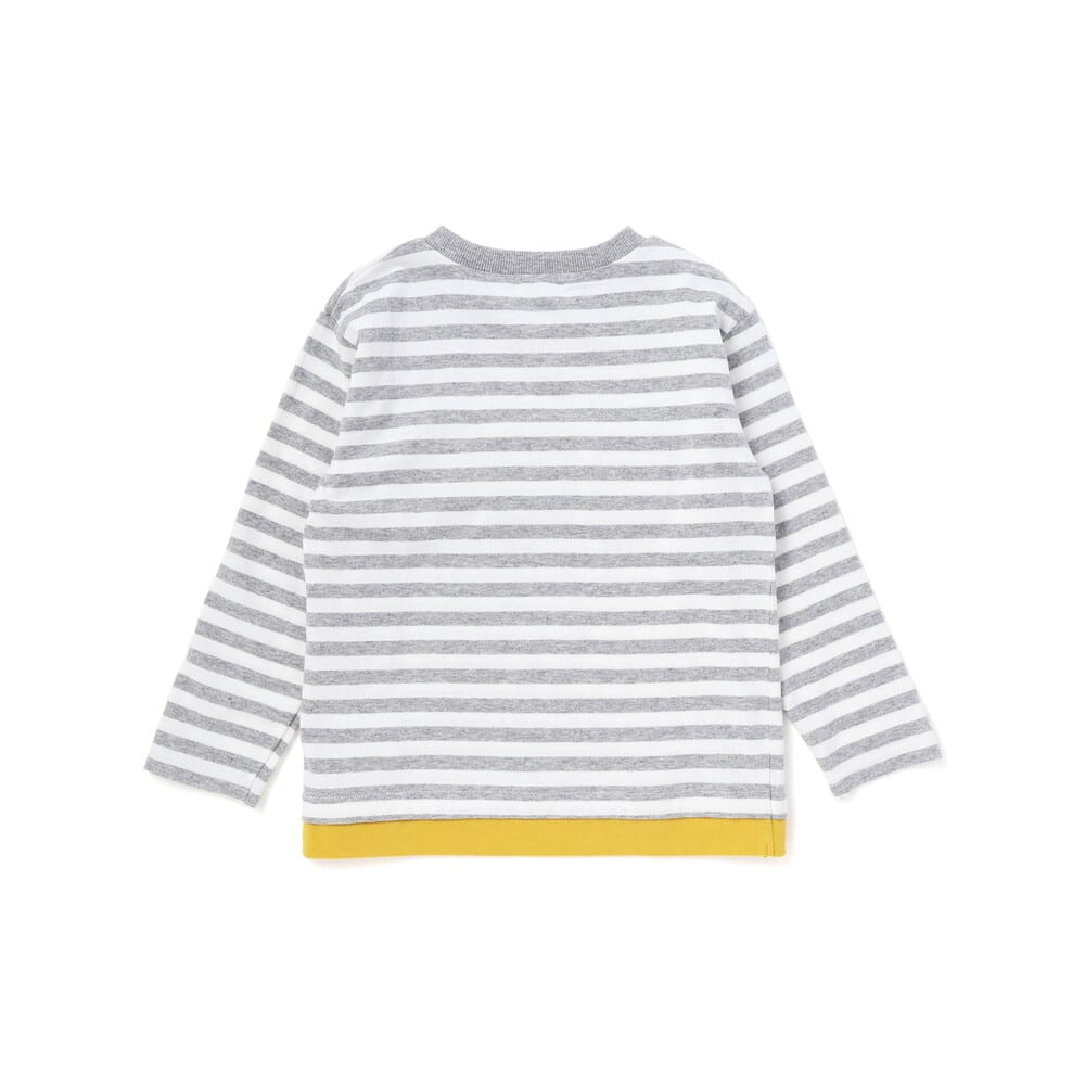 電車モチーフサガラ刺しゅうボーダー柄長袖Tシャツ(80~130cm) ブルー系 80cm
