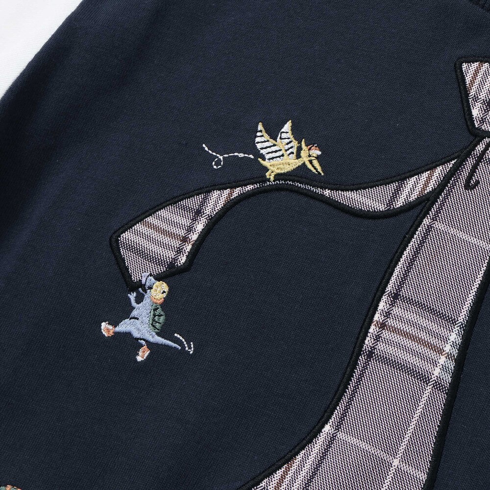 ネクタイメガネパッチ袖切り替え長袖Tシャツ(80~130cm) ネイビー 80cm