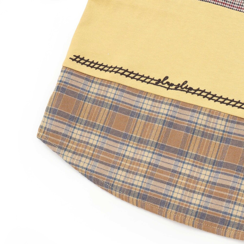 電車モチーフチェック切り替え長袖Tシャツ(80~130cm) イエロー 80cm