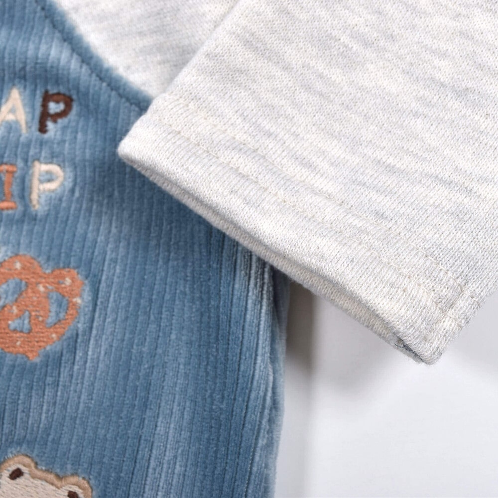 クッキー くま 刺繍 サロペット ドッキング ロンパース ベビー (60~80cm) ブルー 60cm