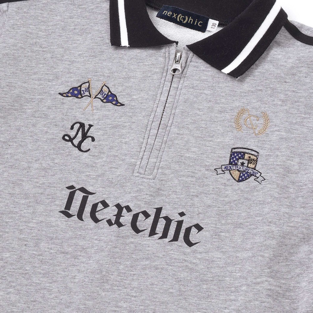 ミニ裏毛ハーフジップロゴ刺しゅうポロシャツ(110~150cm) グレー 110cm