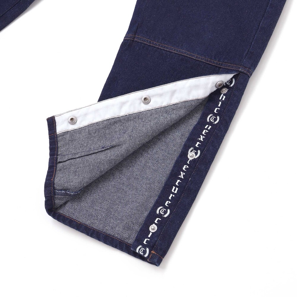 ボタンスリット開きワイドデニムパンツ(110~150cm) ネイビー 110cm