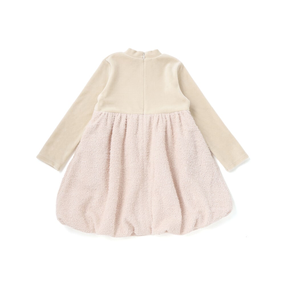 ベロア×ファンシーヤーン切り替えハイネックバルーンワンピース(90~140cm) ピンク 90cm