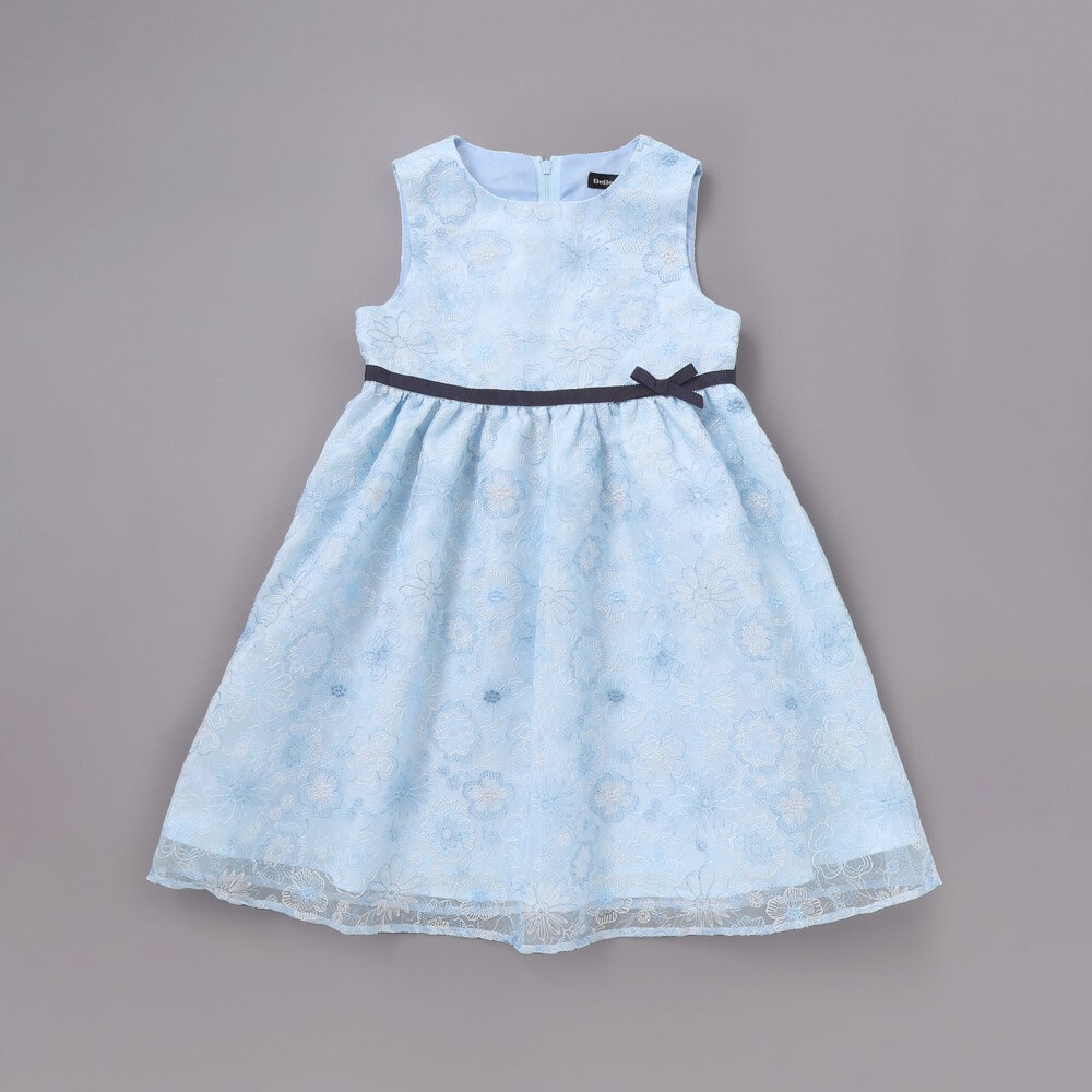 【日本製】オーガンジーフラワー刺しゅうドレス(110~130cm) ベージュ系 110cm