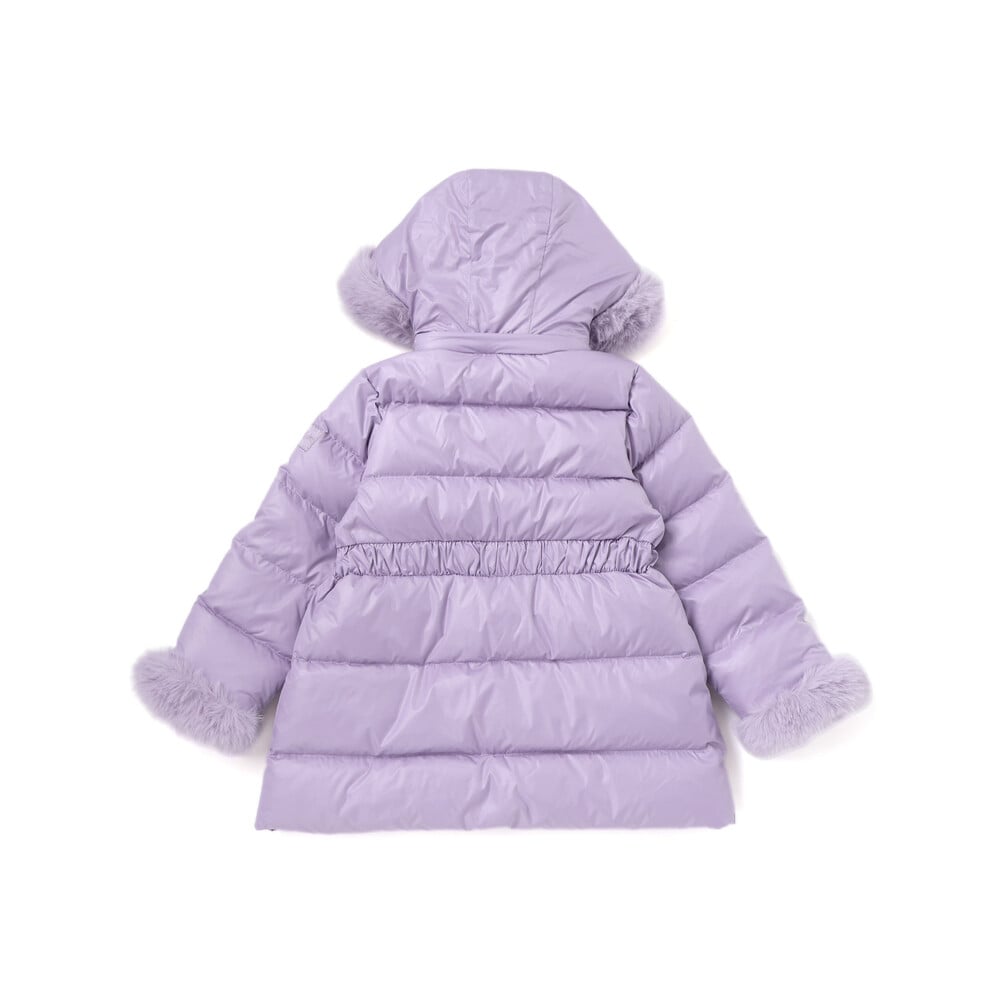 【撥水加工】シャイニータフタウエスト切り替えシャギーファーフードダウンコート(90~150cm) ピンク 90cm