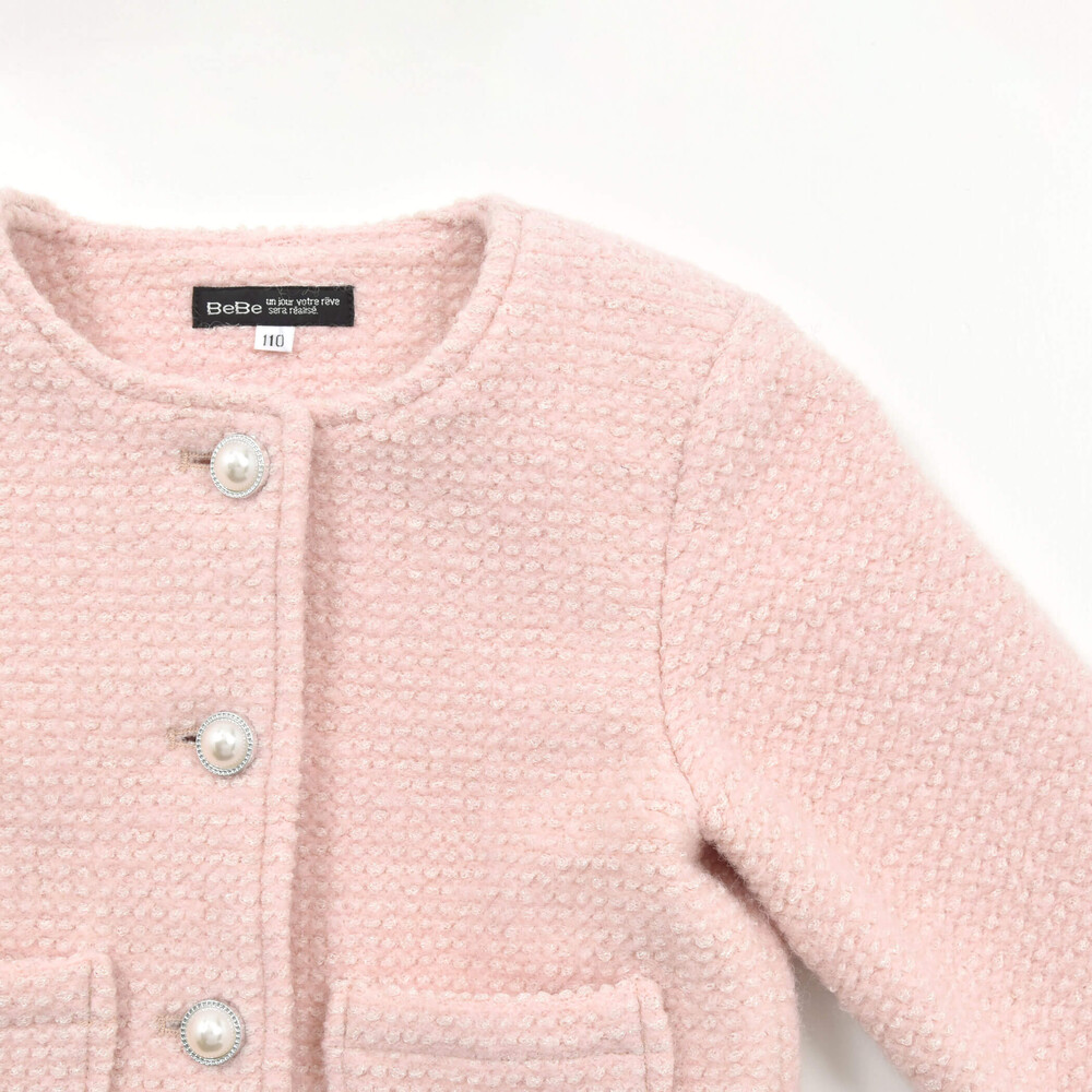 【お揃い】ラメボアパールボタンノーカラージャケット(100~160cm) ネイビー 100cm