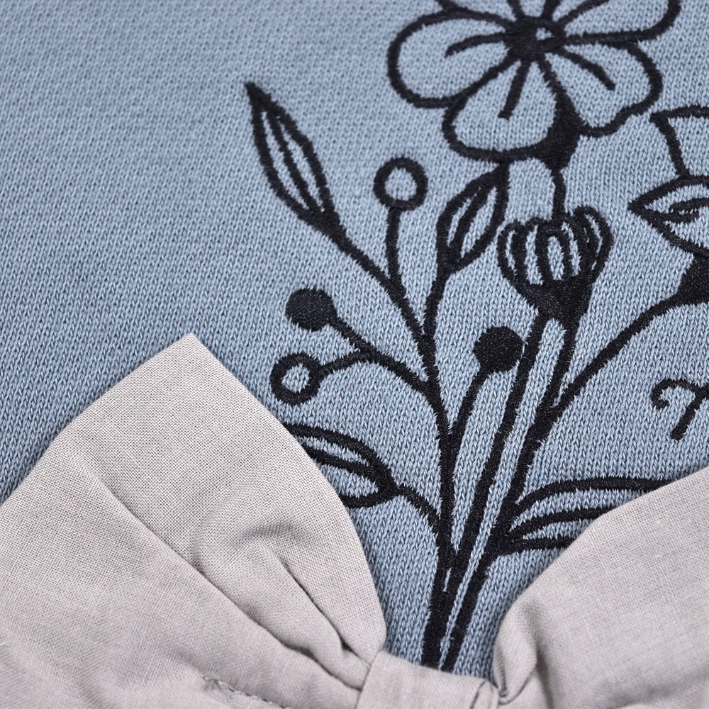 BIG リボン 花柄 刺繍 ウラゲ トレーナー (90cm~150cm) ブルー 120cm