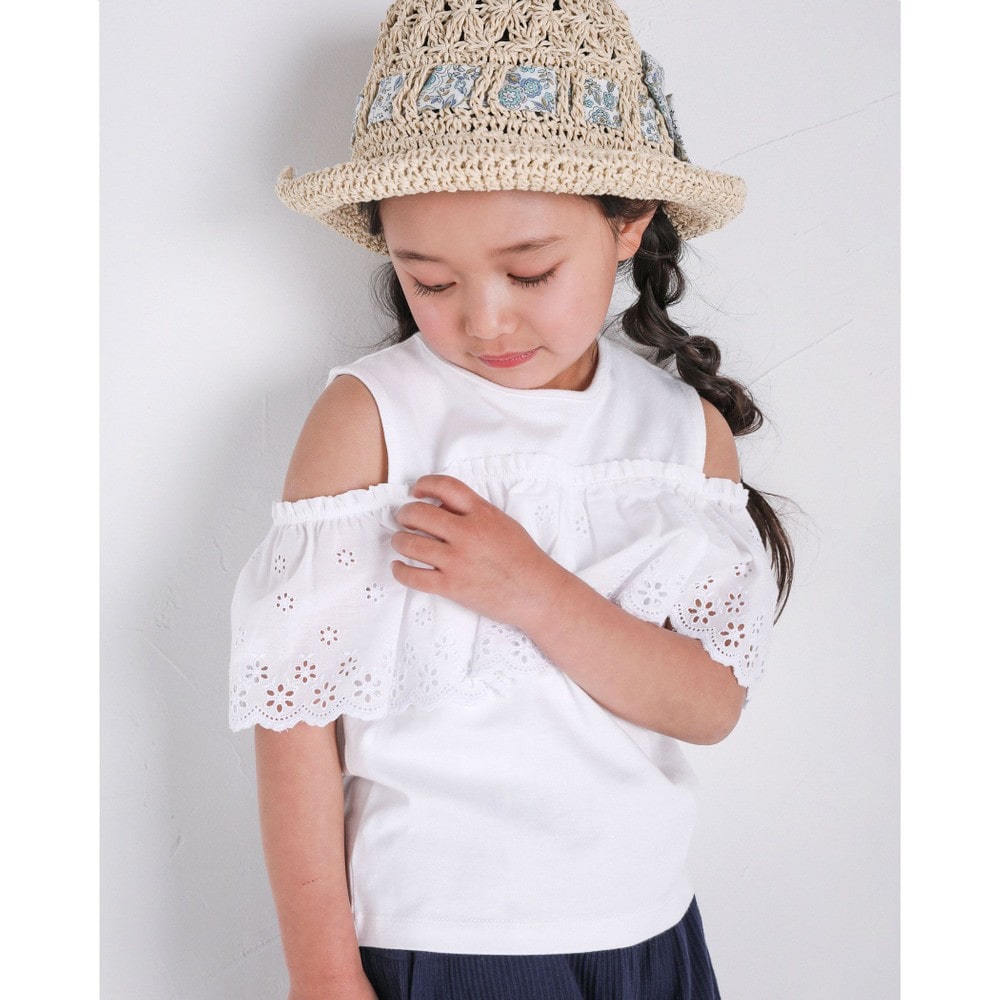 フラワー 刺繍 ローンレース オフショルダー Tシャツ 90 150cm 90cm ホワイト トップス 子供服べべの公式通販サイト Bebe Mall