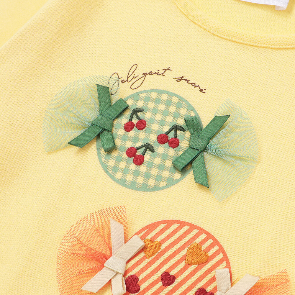 【抗菌・防臭】キャンディプリント裾フリル天竺長袖Tシャツ(90~130cm) ピンク SS(90-100cm)