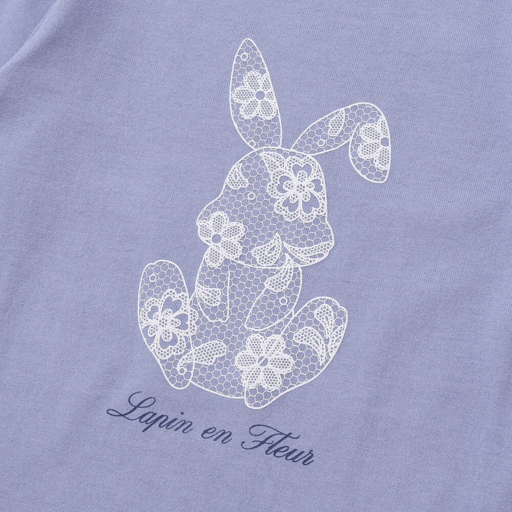 【抗菌・防臭】Rabbitレースプリント裾スカラップ天竺長袖Tシャツ(90~130cm) オフホワイト SS(90-100cm)